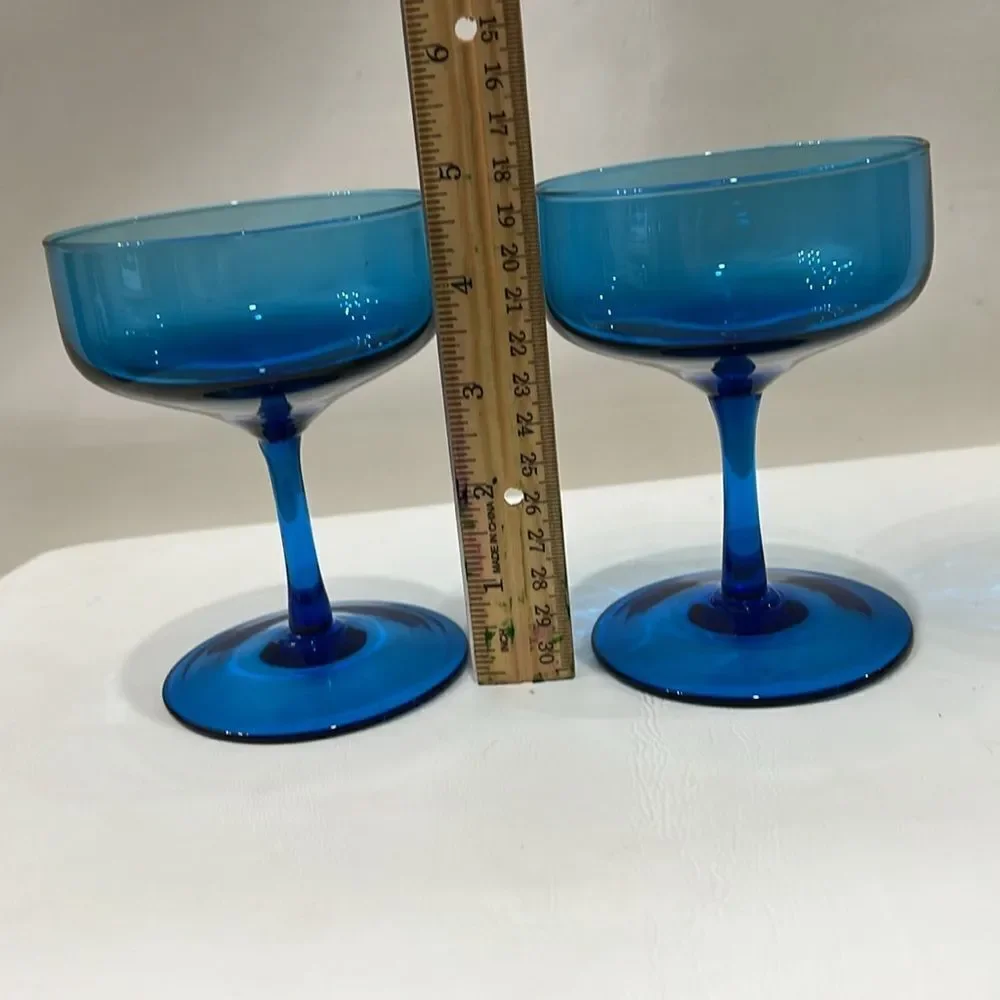 Vintage Deep Sea Blue Martini Glasses Goblets 8 Oz 4 3/4 In Tall 3 1/2 In Round